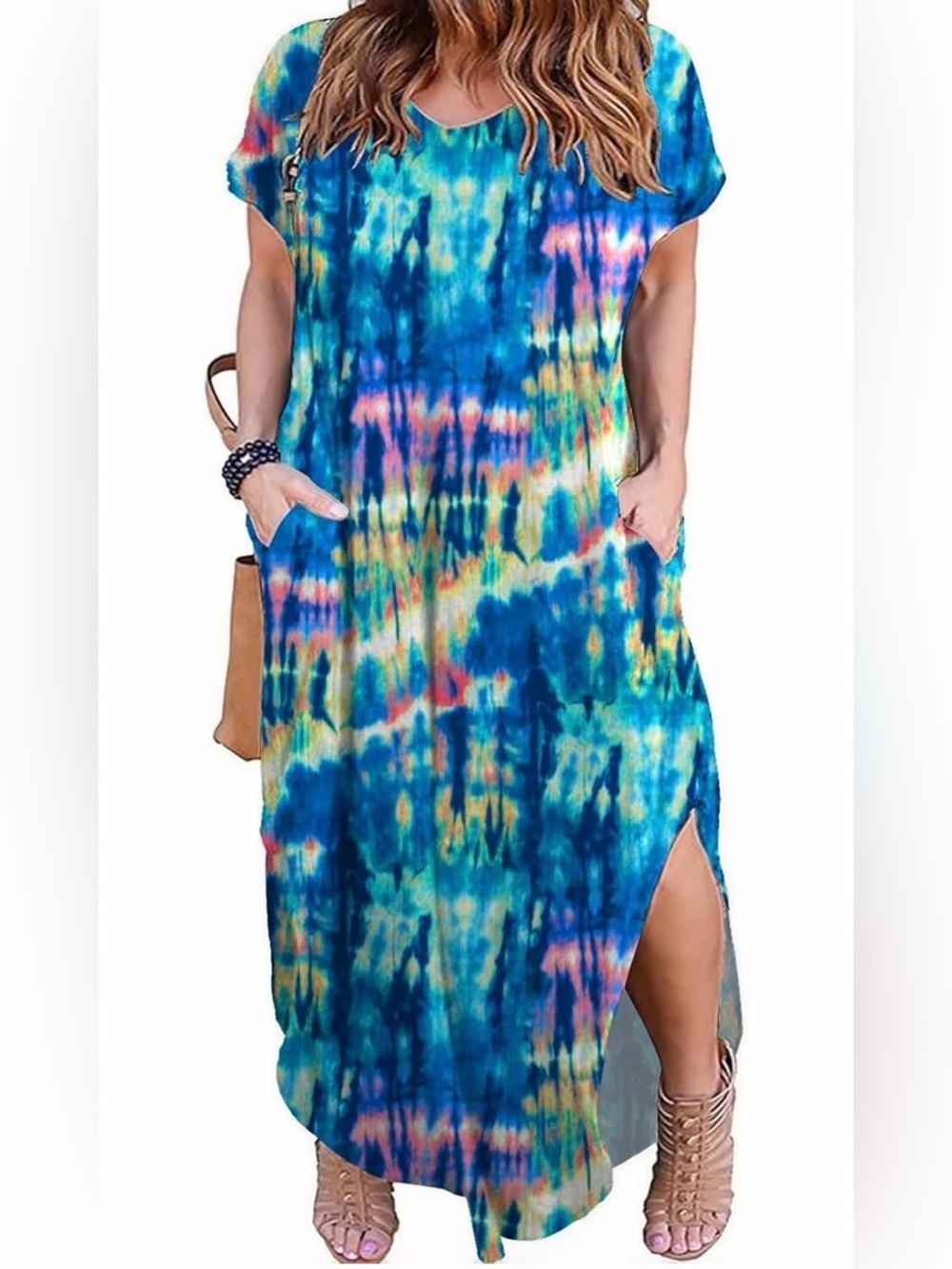 Black & White Tie-Dye V-Neck Maxi Dress